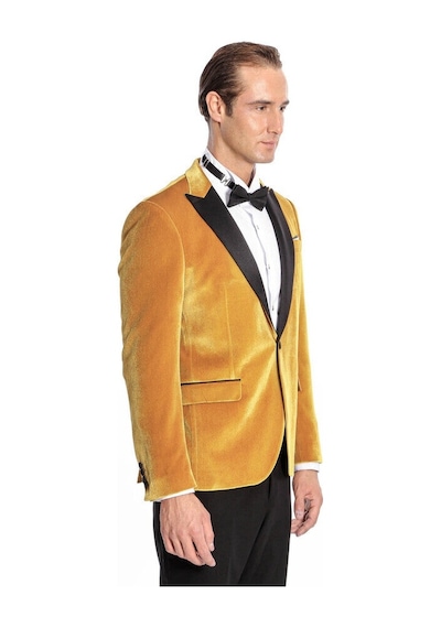 Wessi Kadife Slim Fit Sarı Erkek Smokin Ceket Sarı