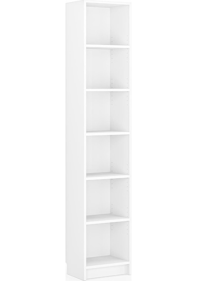 Bili Kitaplık 5 Raflı Dar Çok Amaçlı Ofis Salon Kitap Dosya Rafı Beyaz Beyaz