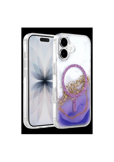 Onegif Apple Uyumlu iPhone 16 Lotus Simli Magsafe Kapak - Mor