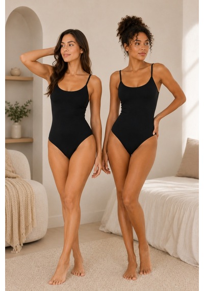 Loule Kadın 2'li Siyah %95 Pamuklu İnce Askılı Alttan Kancalı Body