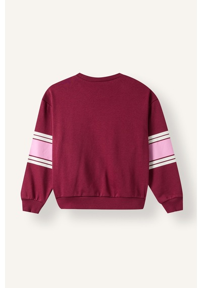 Defacto Bisiklet Yaka Şerit Detaylı Baskılı Sweatshirt Kız Çocuk I7532a826aubr204 Bordo-br204