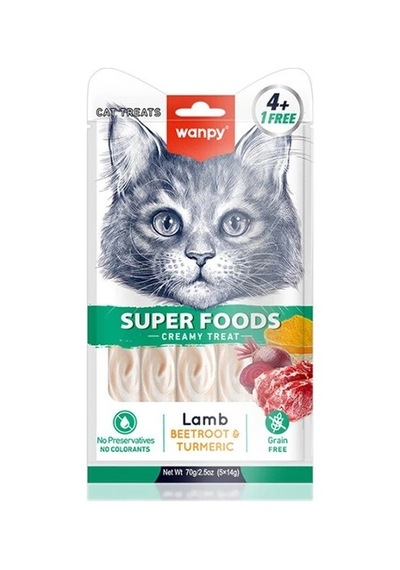 Wanpy Superfood Kuzulu, Pancar & Zerdeçallı Sıvı Kedi Ödül Maması 5x14 Gr