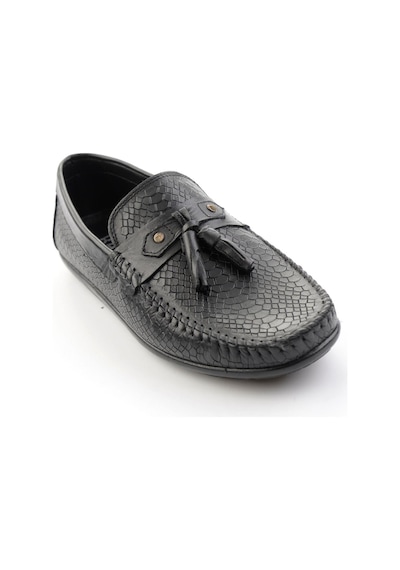Siyah Baskılı Hakiki Deri Erkek Loafer Ayakkabı E01697032503 Siyah
