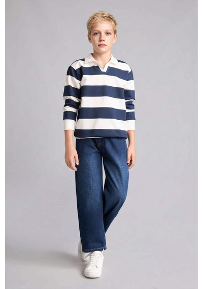 Defacto New Regular Fıt Uzun Kollu Apaş Yaka Pamuklu Lacivert Sweatshirt Erkek Çocuk H7130a826aunv256 Lacivert-nv256