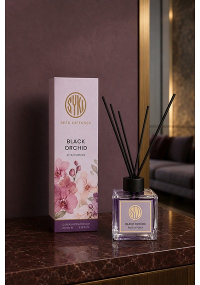 Premium Çubuklu Oda Kokusu 100 Ml Cam Şişe Reed Diffuser Siyah Orkide