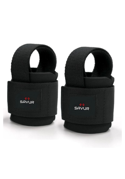 Savur Bilekli Fitness Strap - Lifting Straps, Ağırlık Kayışı Siyah
