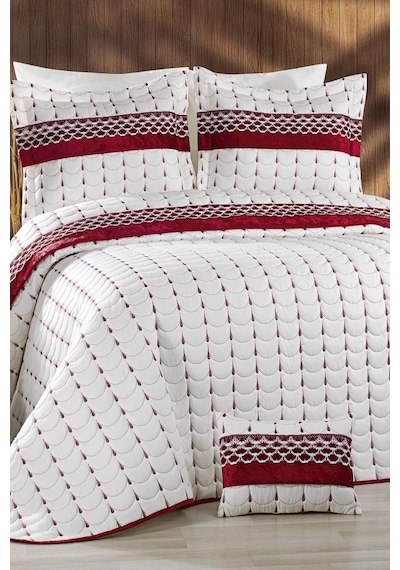 Colors Micro Çift Kişilik Yatak Örtüsü Krem Bordo
