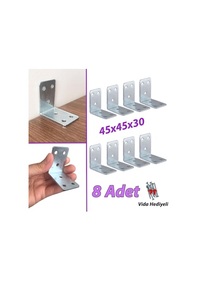 8 Adet Mobilya Eşya Dolap Duvar Sabitleyici Köşe Bağlantı L Demir Gönye Deprem Güvenliği 45x45x30mm