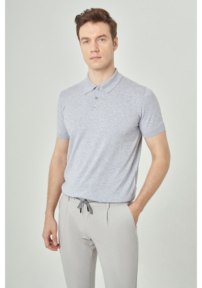 Bisse Erkek Kısa Kol Polo Yaka Düğmeli Basic Yazlık Triko T-Shirt Gri Tr23Y23106 D55 Gri