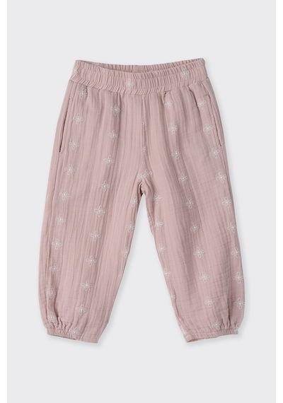 Kız Bebek Nakışlı Müslin Pembe Pantolon 479637