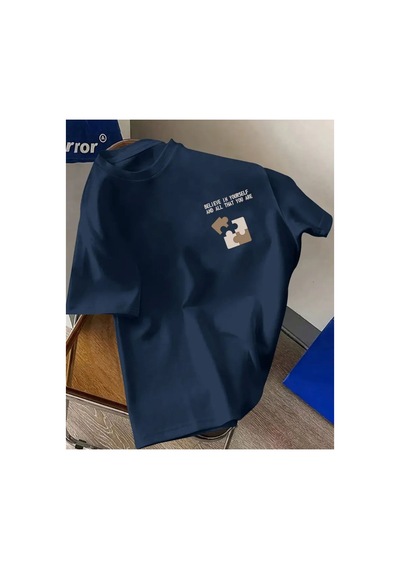Medinenur Baskılı Basic T-shirt Lacivert