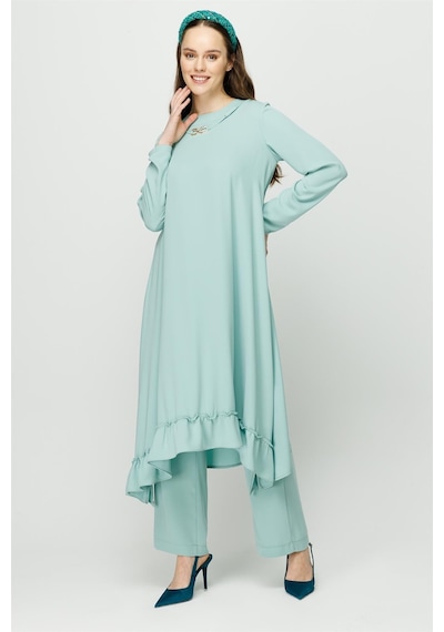 Esswaap Eteği Büzgü Detaylı Tunik Pantolon Takım Mint-mint Mint Yeşili