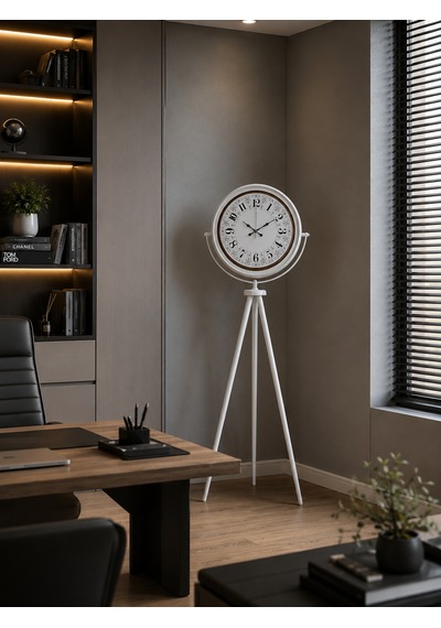 Almira Duvar Saati Klasik Rakamlı Beyaz Tripod Ayaklı Saat