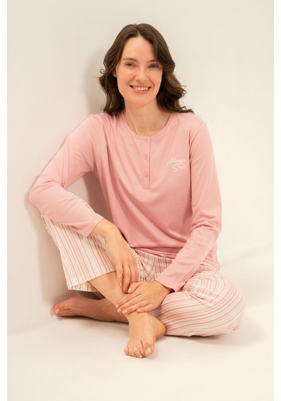 Arnetta Kadın Always Smile Pembe Uzun Kol Pijama Takımı Ar3754-s-v1 Ar3754-s-v1