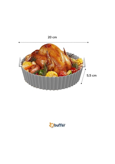 Buffer Silikon Airfryer Gri Pişirme Matı 20 Cm Ve 100 Adet Pişirme Kağıdı