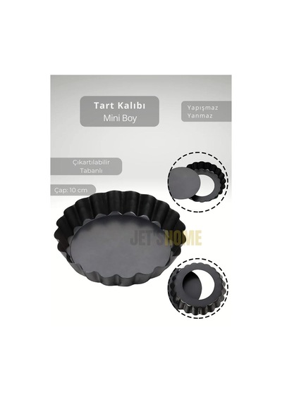 Mini Boy Tart Kalıbı Çıkartılabilir Tabanlı Turta Kalıbı Karbon Çelik Kek Kalıbı 10 Cm Siyah
