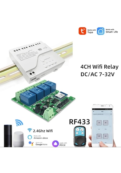 Tuya Destekli Akıllı Wifi+rf Modlu 4 Kanal Işık Anahtar Röle
