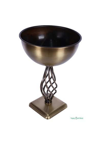 Yapay Çiçek Sitesi Metal Dekoratif Burgu Vazo 39 Cm Bronz