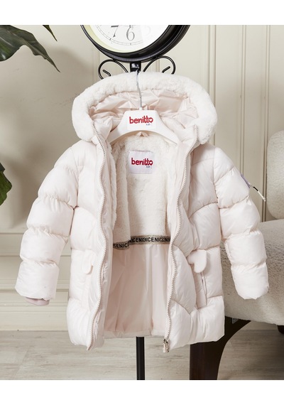 Benitto Kids Kız Bebek Kapüşonlu Fermuarlı Şişme Mont 51351 Krem