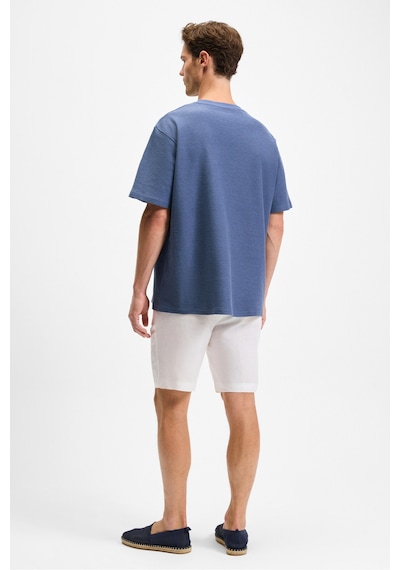 Grımelange BONDIA Erkek Baskı Detaylı %100 Organik Pamuk Oversize Fit Bisiklet Yakalı Kısa Kollu İndigo T-Shirt