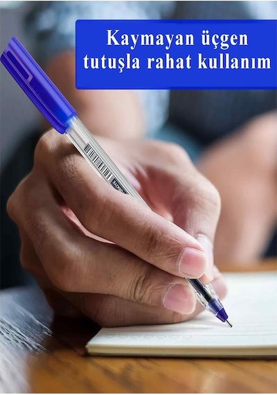 Siyah Tükenmez Kalem 2021 1.0mm 1 Adet Pensan Şeffaf Üçgen Gövde Plastik Kapaklı Tükenmez Kalem Büro Ofis Siyah