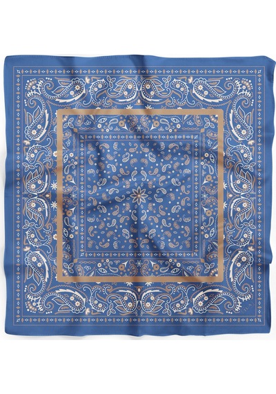 Royal Frame Desen 60x60 Cm Viskon Modal Unısex Bandana/fular Mavi
