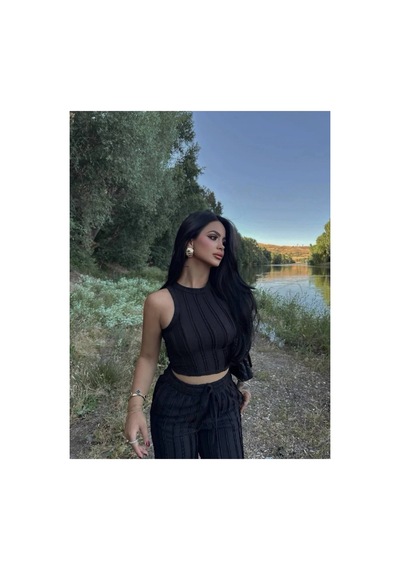 Mayrem Kadın Kaşkorse Crop Top Ve Bol Paça Pantolon İkili Takım Siyah