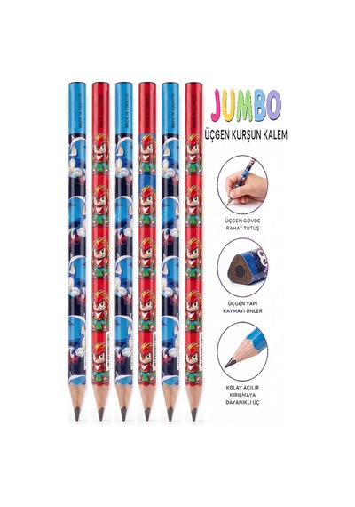 Sonic Jumbo Kurşun Kalem 6 Adet Fatih Üçgen Başlangıç Kalemi Siyah İlk Kalemim Jumbo Kalın Kalem Kolay Tutuş Çok Renkli