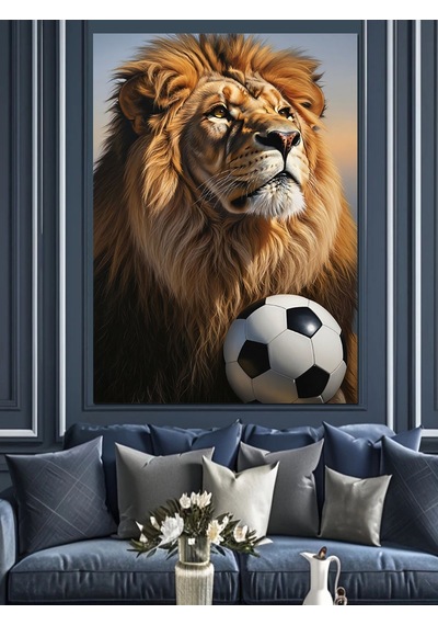 Ahşap Tablo Futbol Topu Ve Aslan