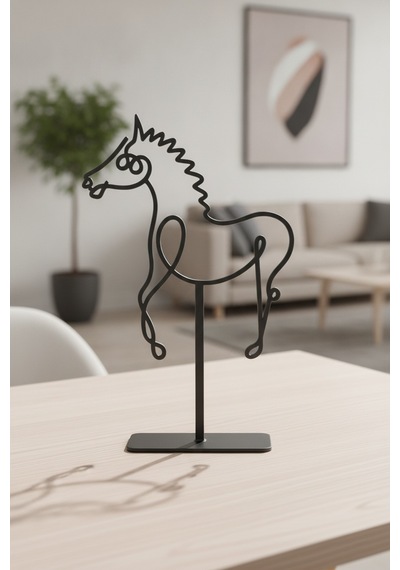 Siyah Metal At Heykeli Minimalist Masaüstü Dekoratif Obje Yükseklik: 18 Cm
