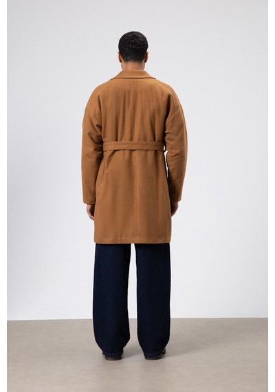 Vamos Kemerli Oversize Kaşe Kaban Taba