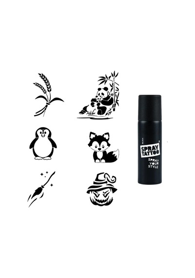 Anne Yavru Panda Spray Tattoo Geçici Dövme Seti Dark Siyah Sprey