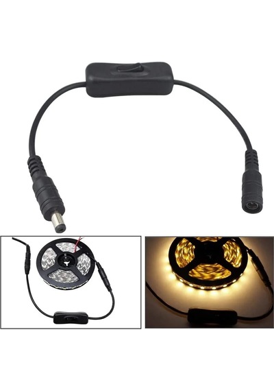 30cm Dc Adaptör Dişi - Erkek Bağlantı Kablo 5.5x2.1mm On/off Duy Anahtarlı