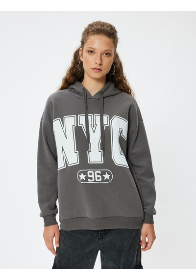 Koton Oversize Kapüşonlu Sweatshirt Kolej Baskılı Şardonlu Antrasit 5wal10165ık Antrasit