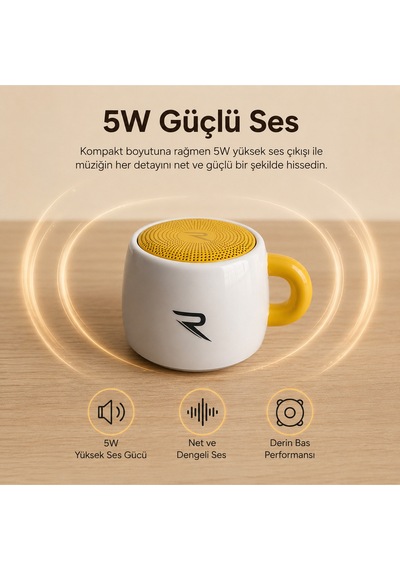 Kahve Kupa Tasarımlı Taşınabilir Hoparlör Mini Kablosuz Bluetooth Hoparlör Bluetooth 5.4 5w Güçlü Ses Soundcup Ry-sc01