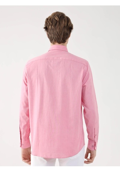 Dufy Pembe Erkek Regular Fit Brent Düğmeli Yaka Uzun Kol Gömlek - 94867 Pembe