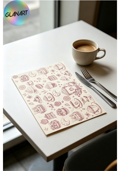 30 Adet 28x41 Cm Ebatlarında Masa Üstü Kraft Amerikan Servis Kağıdı Pasta Desen