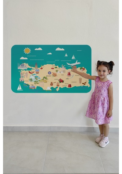 Eğitici Ve Öğretici Cocuk Odası Türkiye Haritası Duvar Sticker-60x105-3878 Çok Renkli