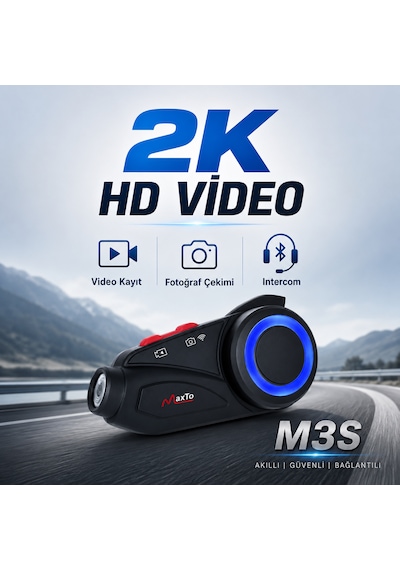 Maxto M3s 2k Hd 1440p Kameralı Motosiklet Kask İnterkom Bluetooth 5.0 Wifi 1000 Metre Intercom Fm Radyo Ip67