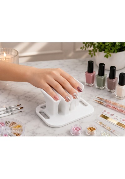 Veriqo 3d Manikür Oje Sürme Standı 4 Parmak Destekli Nail Art Tırnak Bakım Aparatı Beyaz