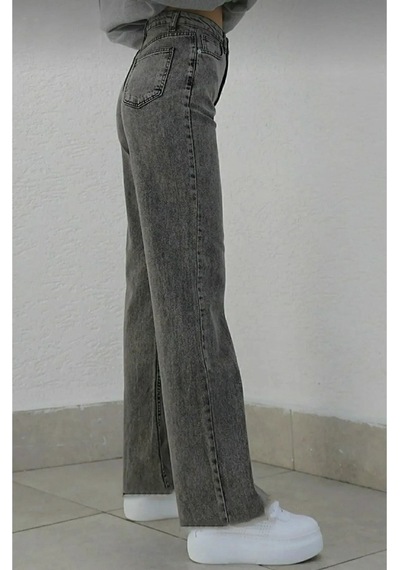 Lavajeans Kadın Likralı Yüksek Bel Bol Paça Kot Pantolon- Wide Leg Koyufüme0124 Koyu Füme
