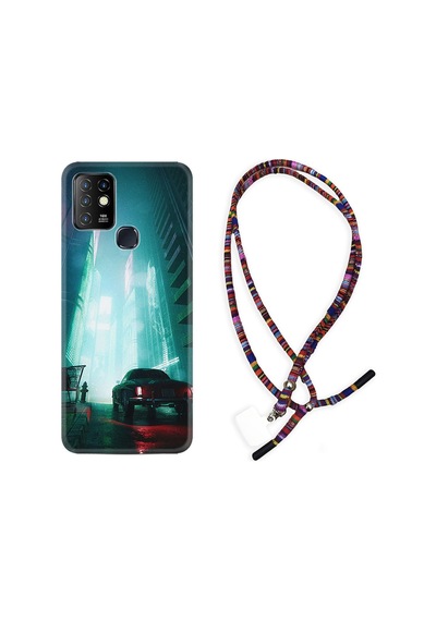 Infinix Hot 8 Kılıf Rasta Boyun Askılı Night Cars 1619