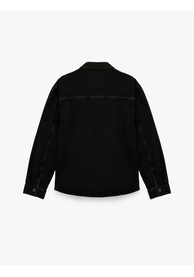 Koton Uzun Kollu Cepli Düğmeli Gömlek Yaka Oversize Jean Gömlek Ceket Siyah 6sam50069nd