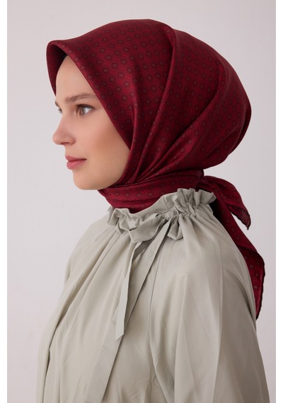 Belli Monogram Desen %100 Twill İpek Eşarp Be18 Bordo