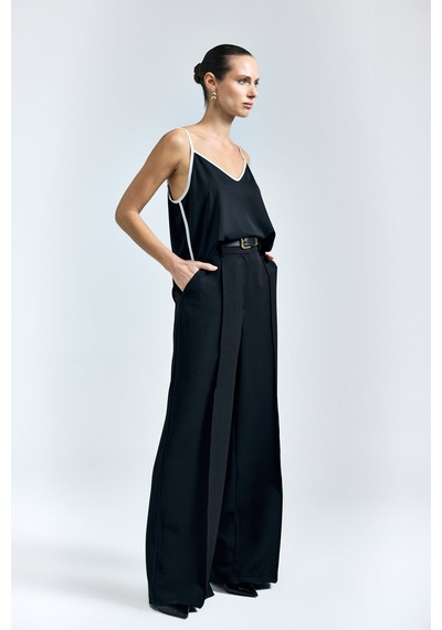 Sateen Kemer Detaylı Pantolon - Siyah-137345