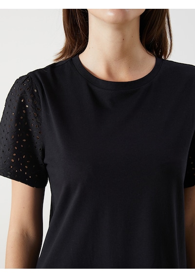 Lcw Comfort Siyah Bisiklet Yaka Ajurlu Kadın Tişört
