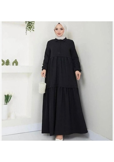 Lovie Moda Kadın Gömlek Yaka Elbise Siyah