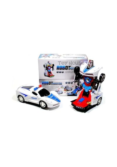 Transformers Robota Dönüşen Işıklı, Sesli, Sensörlü Oyuncak Polis Arabası Ferrari Model Beyaz