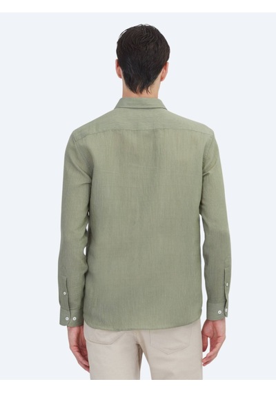 Kip Yeşil Çizgili Regular Fit Dokuma Casual Gömlek