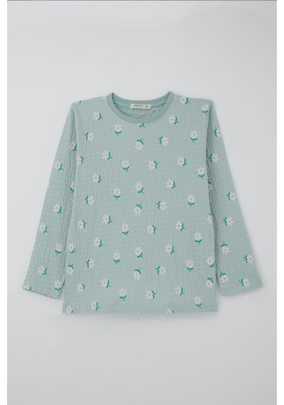Breeze Kız Çocuk Pijama Takımı Papatya Desenli 9-12 Yaş, Su Yeşili Su Yeşili